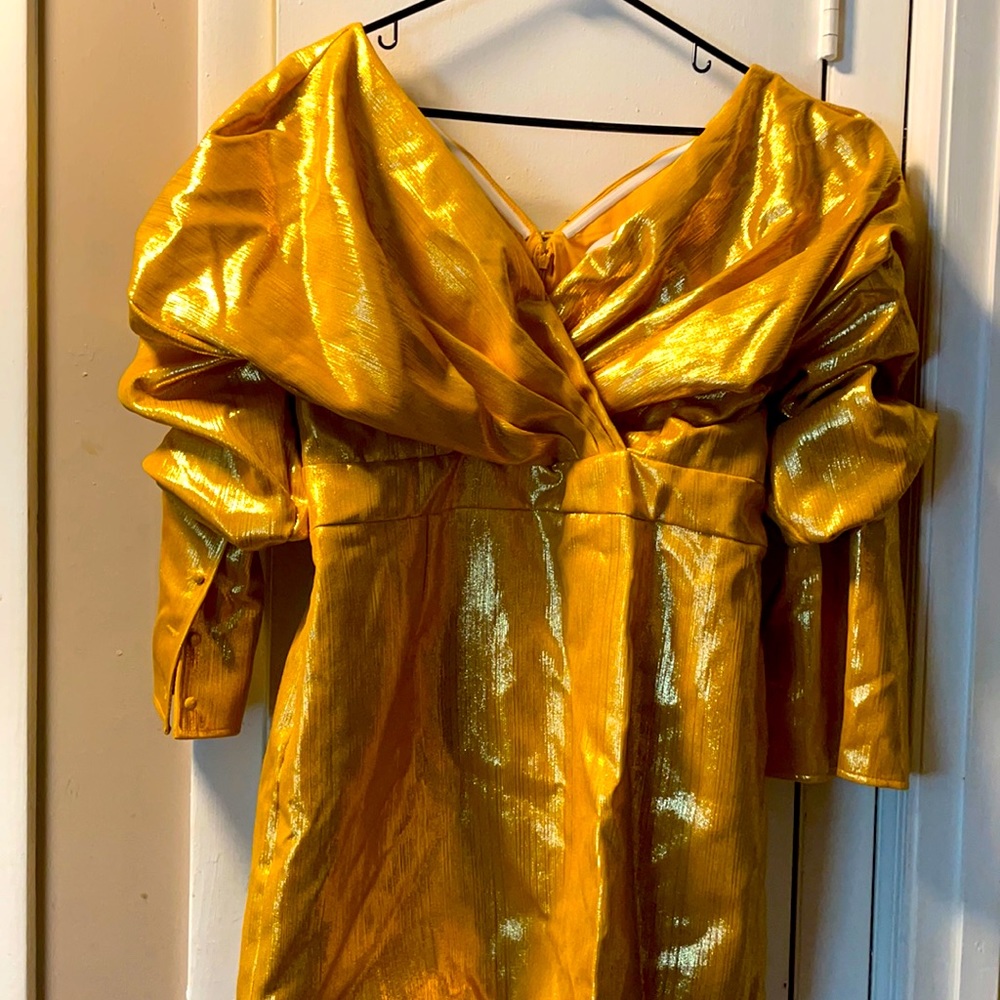 Gold And Shimmer Off-Shoulder Cocktail Dress